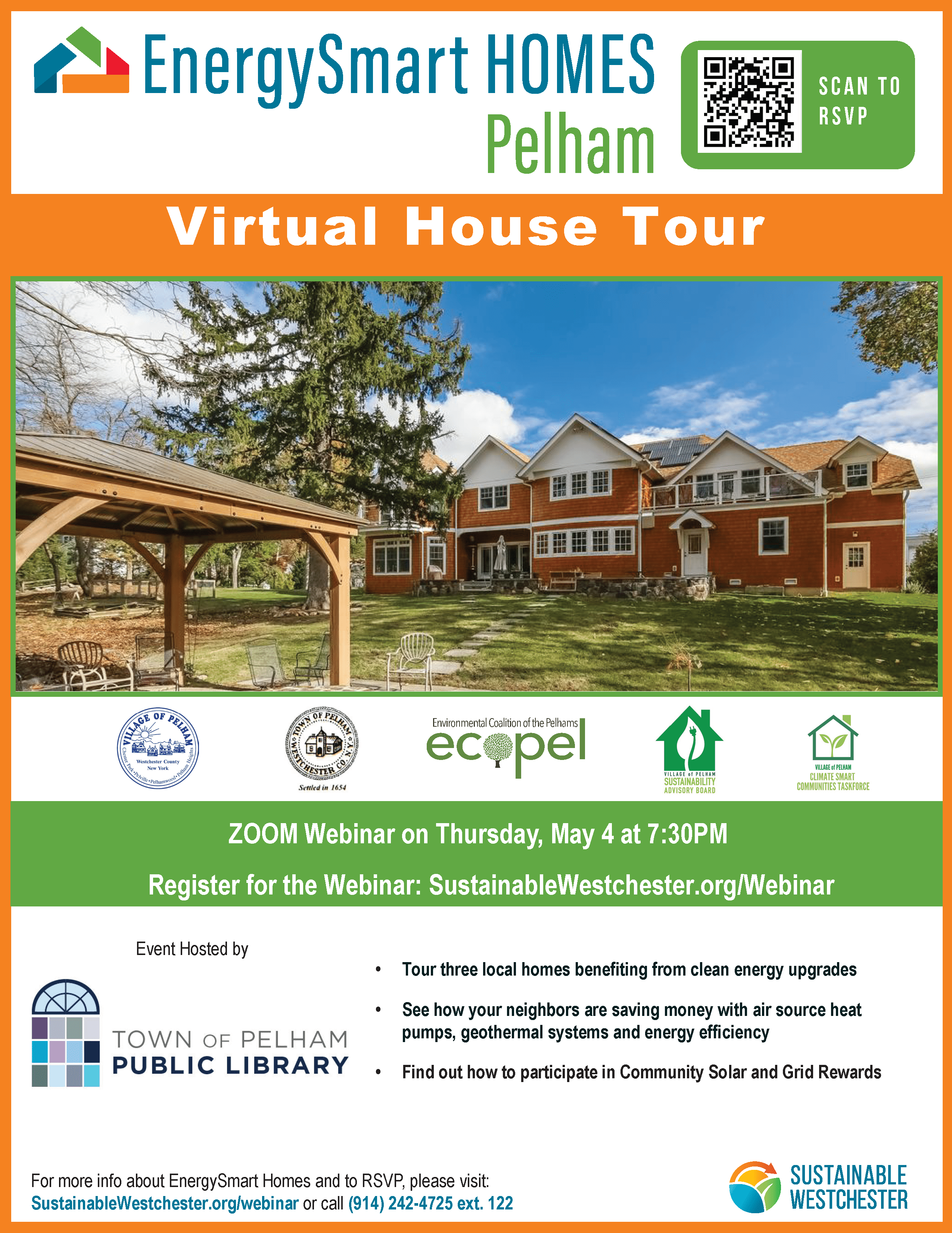 May 4th, 7:30-8:30 pm on Zoom Pelham Library Presents: EnergySmart Homes Virtual House Tour