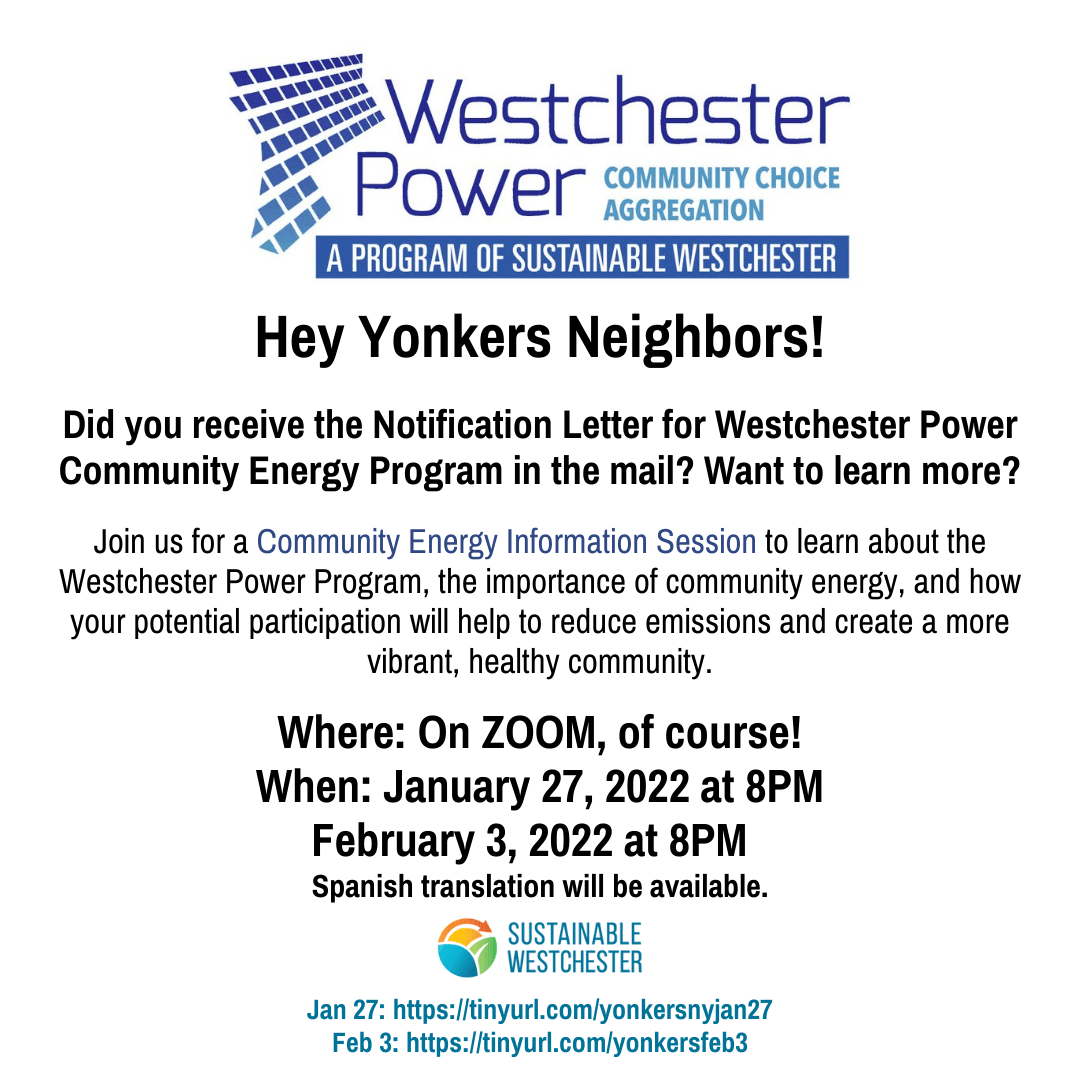 Westchester Power Community Information sessions: 8pm 1/24 & 2/3