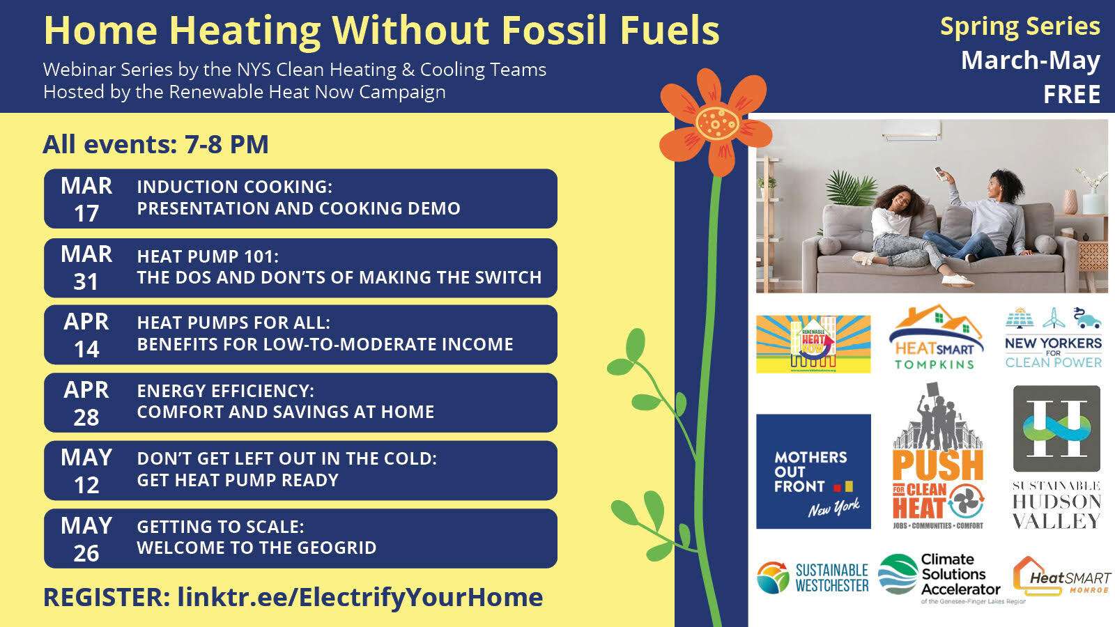 Home Heating without Fossil Fuels, statewide electrification – April 28th and May 12